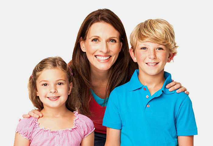 woman with two kids posing